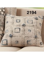Saro 2194.BL20SD Squares Embroidered Block Print Pillow 20" Down Filled Blue