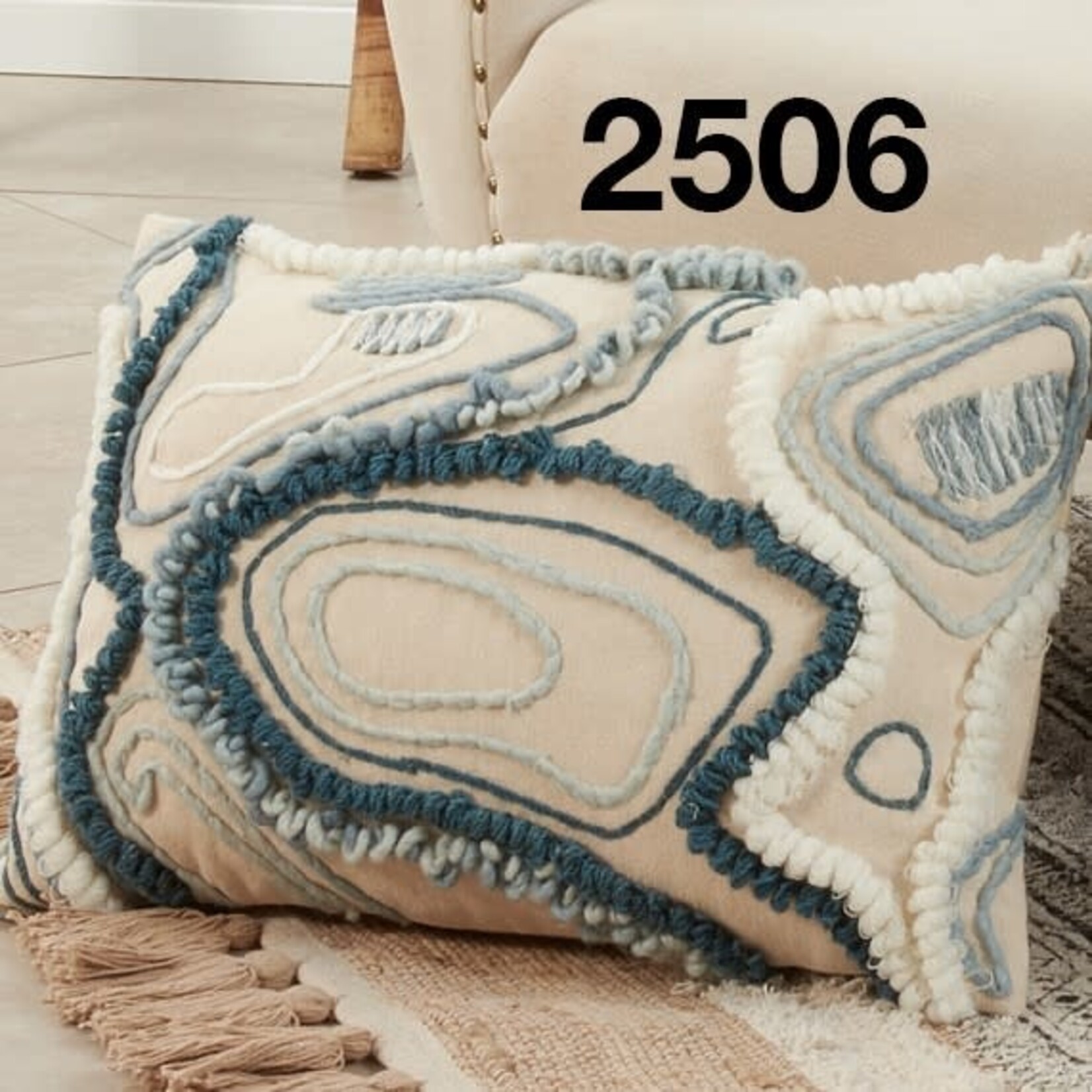 Saro 2506.BL20SD Topography Embroidered Pillow 16"x24" Oblong Down Filled Blue