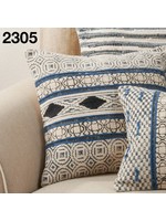 Saro 2305.BL20SD Boho Rug Pillow 20" Square Down Filled Blue