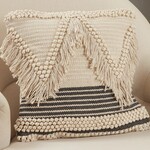 Saro 5125.N18SD Woven Fringe Pillow 18" Square Down Filled Natural