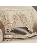 Saro 5125.N18SD Woven Fringe Pillow 18" Square Down Filled Natural