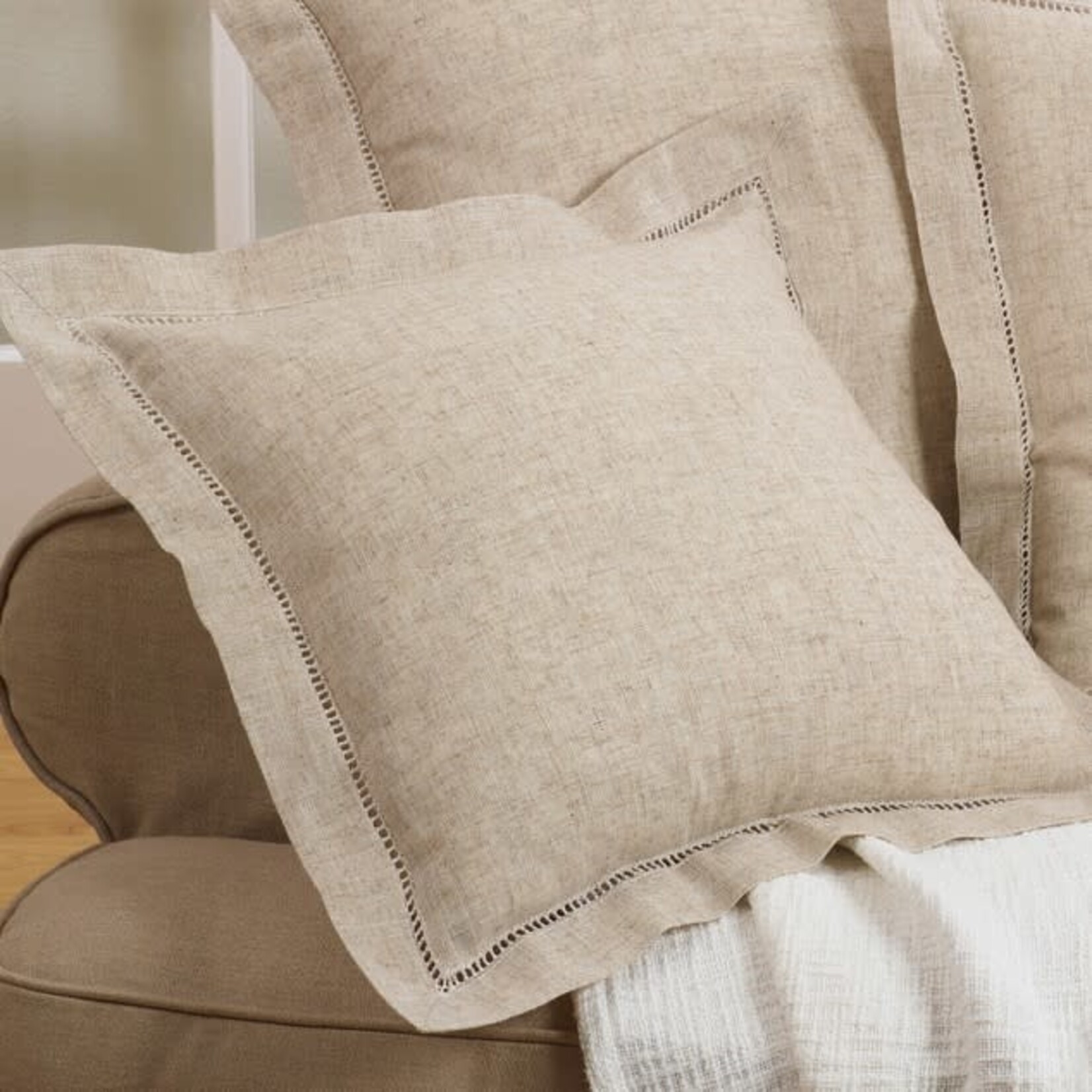 Saro 731P.N18S Hemstitched Pillow 18" Square Down Filled Natural