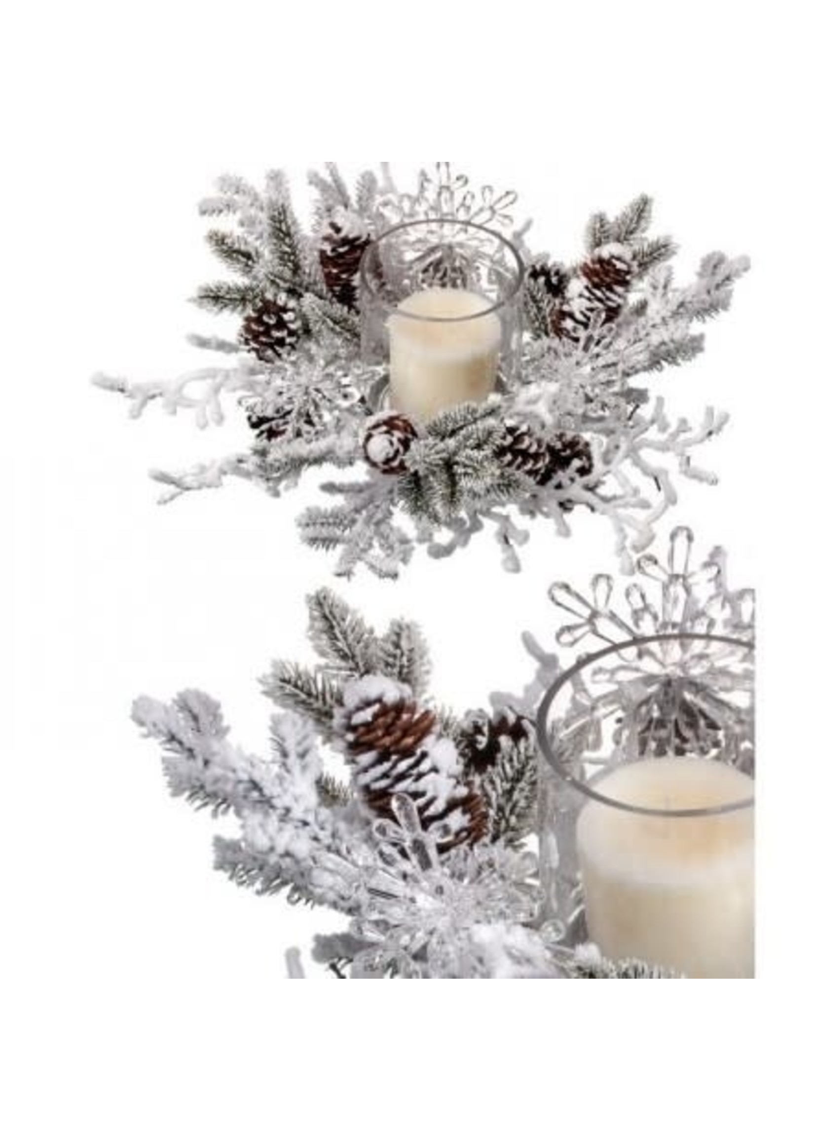 Regency International MTX60319 14" Snowy Pine Snowflake Pinecone Glass Candle Holder