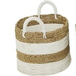 UMA Enterprises 60480L Brown Seagrass Handmade Two Toned Storage Basket Handles 19" Large