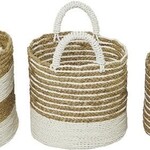 UMA Enterprises 60480M Brown Seagrass Handmade Two Toned Storage Basket Handles 16" Medium