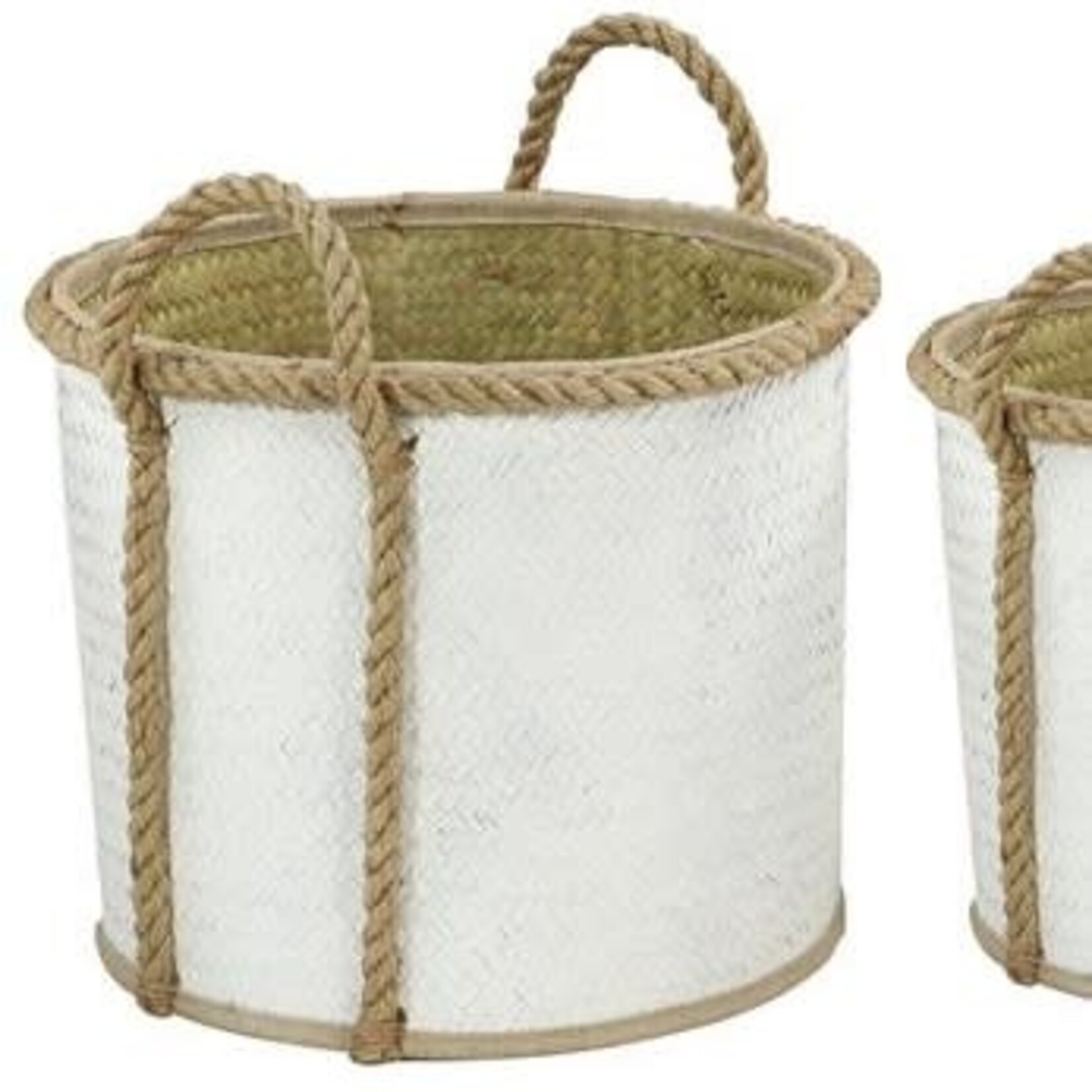 UMA Enterprises 99898L White Seagrass Handmade 2Toned Storage Basket w/Handles 17" Large