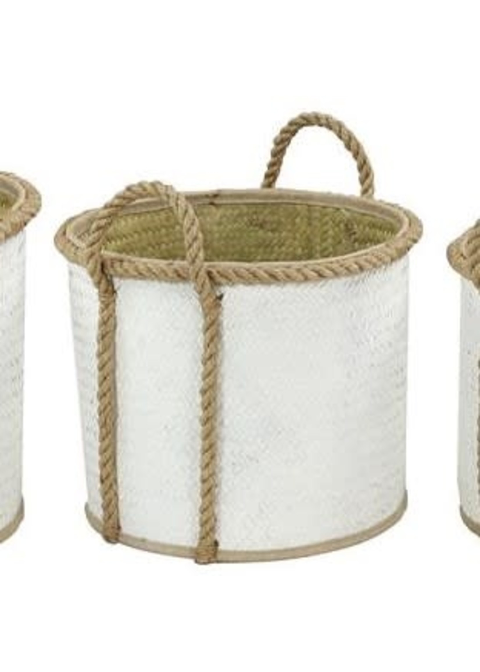 UMA Enterprises 99898M White Seagrass Handmade 2Toned Storage Basket w/Handles 15" Medium