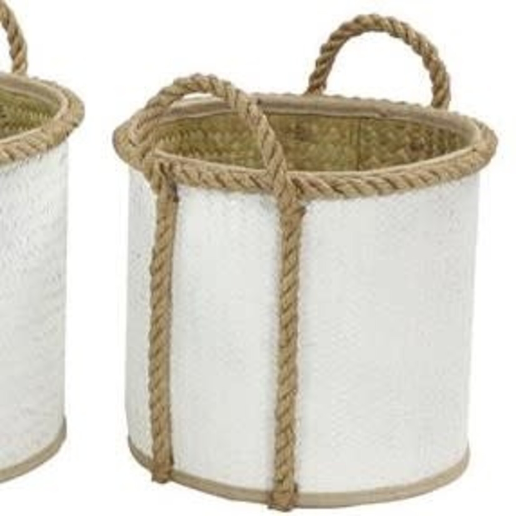 UMA Enterprises 99898S White Seagrass Handmade 2Toned Storage Basket w/Handles 13" Small