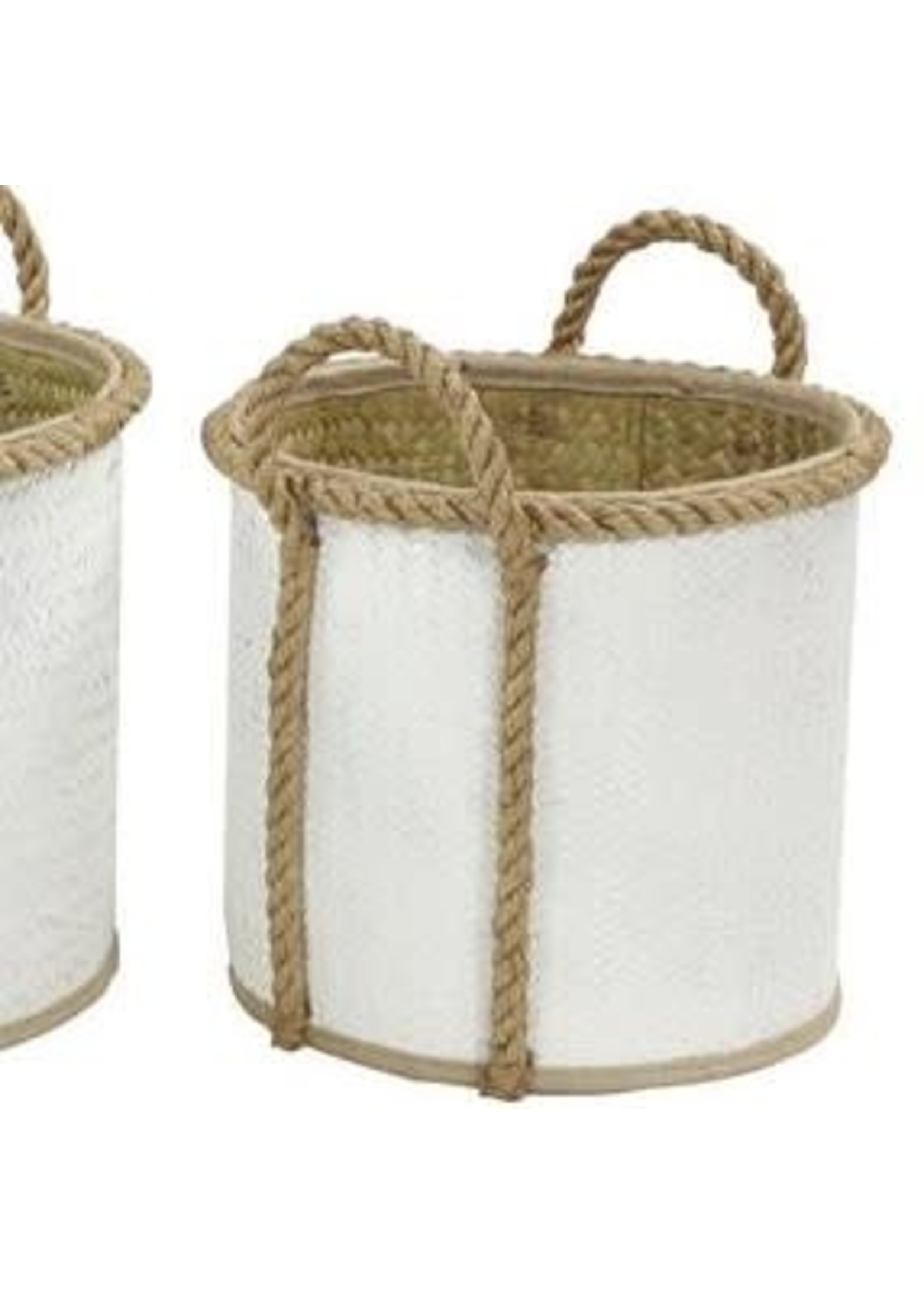 UMA Enterprises 99898S White Seagrass Handmade 2Toned Storage Basket w/Handles 13" Small