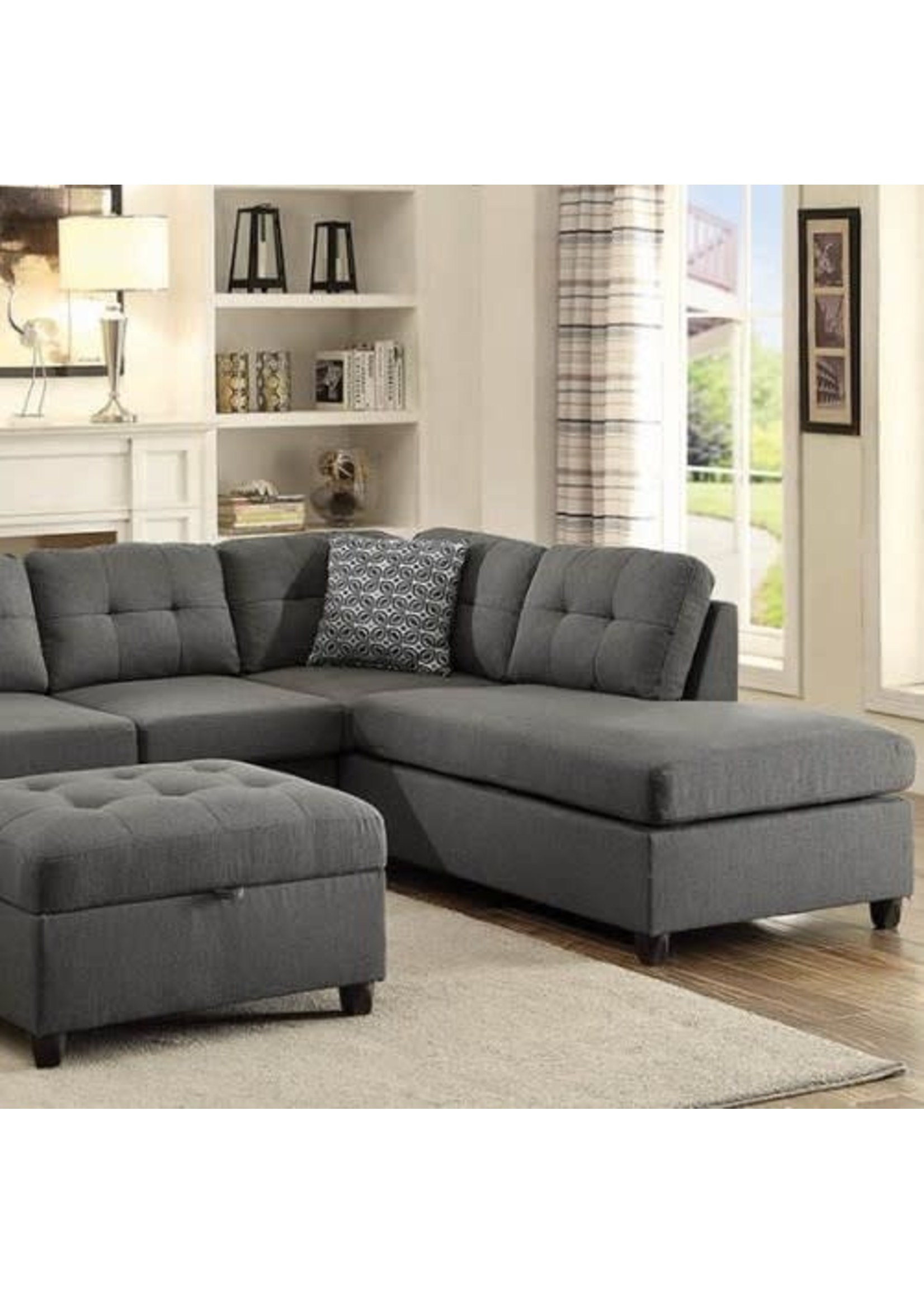 Coaster Furniture 500413-S2 Stonenesse Upholstered Tufted Sectional & Storage Ottoman 2Pc SET Grey
