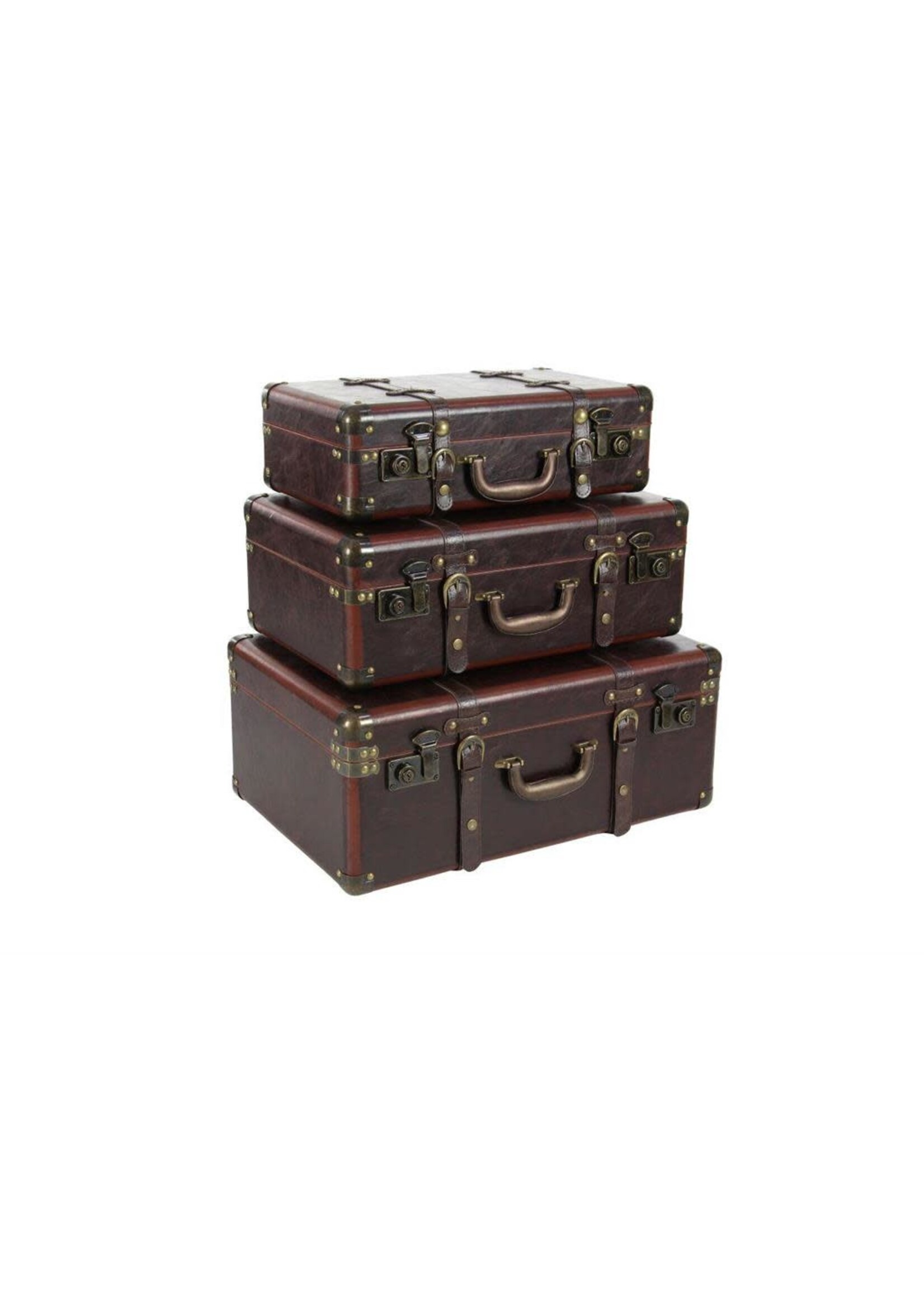UMA Enterprises 56976S Brown Faux Leather Nesting Upholstered Trunk Vintage Accents Studs Small 18"