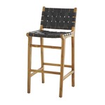 UMA Enterprises 152010 Black Teak Wood Woven Leather Seat Bar Stool Footrest 19"x20"x39"