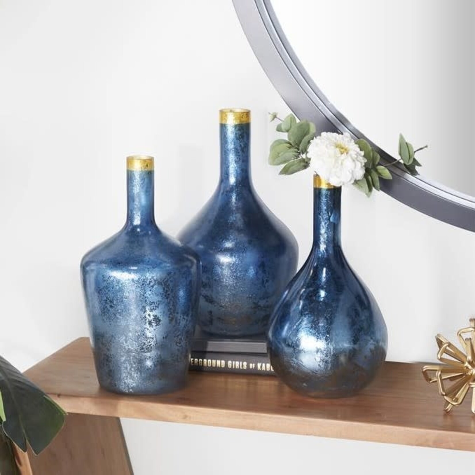 UMA Enterprises 76041 Blue Glass Vase Gold Rim
