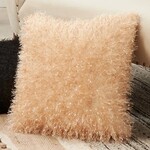 Saro 929.I18SP Shaggy Shimmer Pillow 18" Sq Poly Filled Ivory