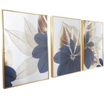 UMA Enterprises 30289 Blue Porcelain Floral Lily Framed Wall Art SET/3 23"Wx32"H
