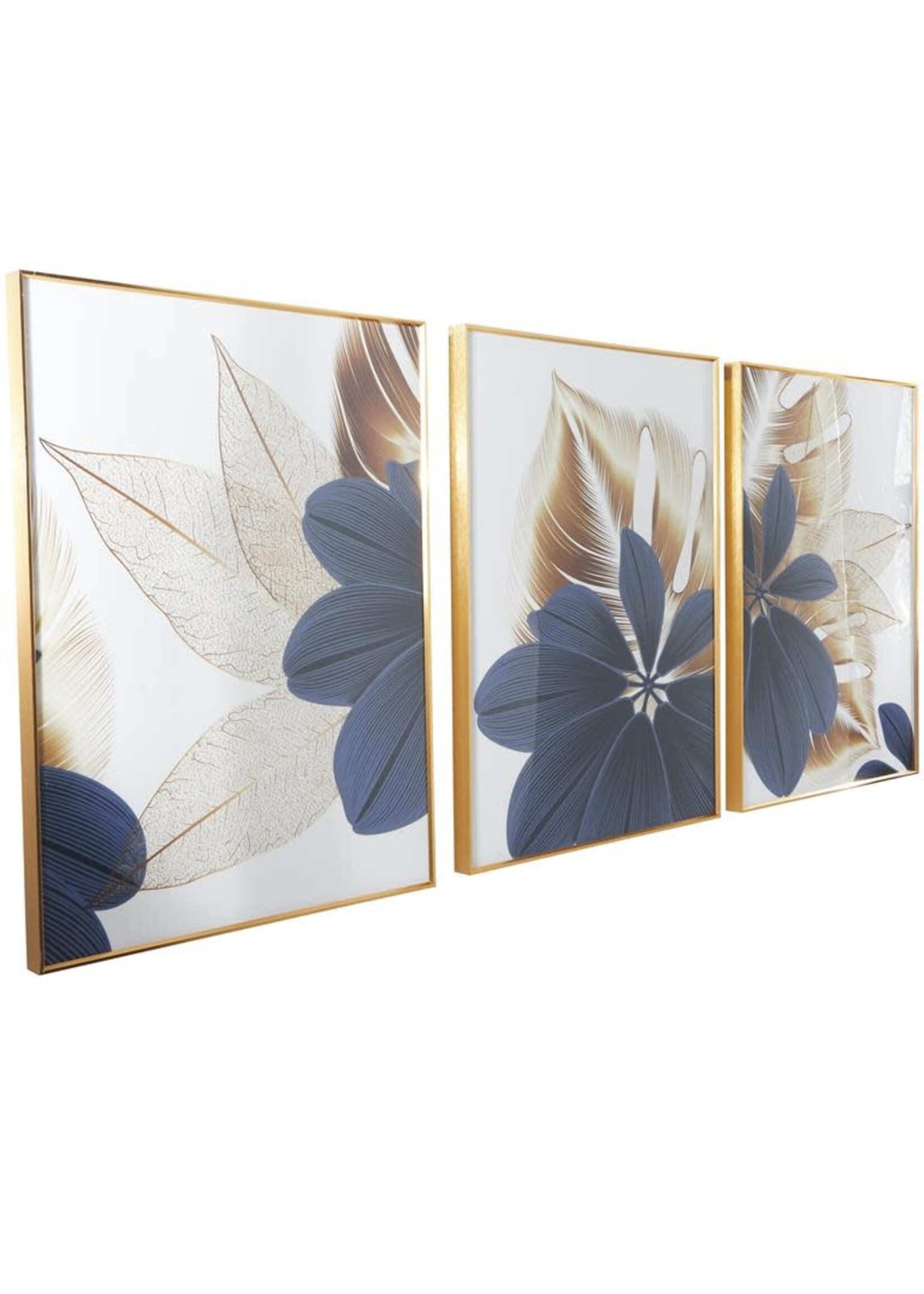 UMA Enterprises 30289 Blue Porcelain Floral Lily Framed Wall Art SET/3 23"Wx32"H