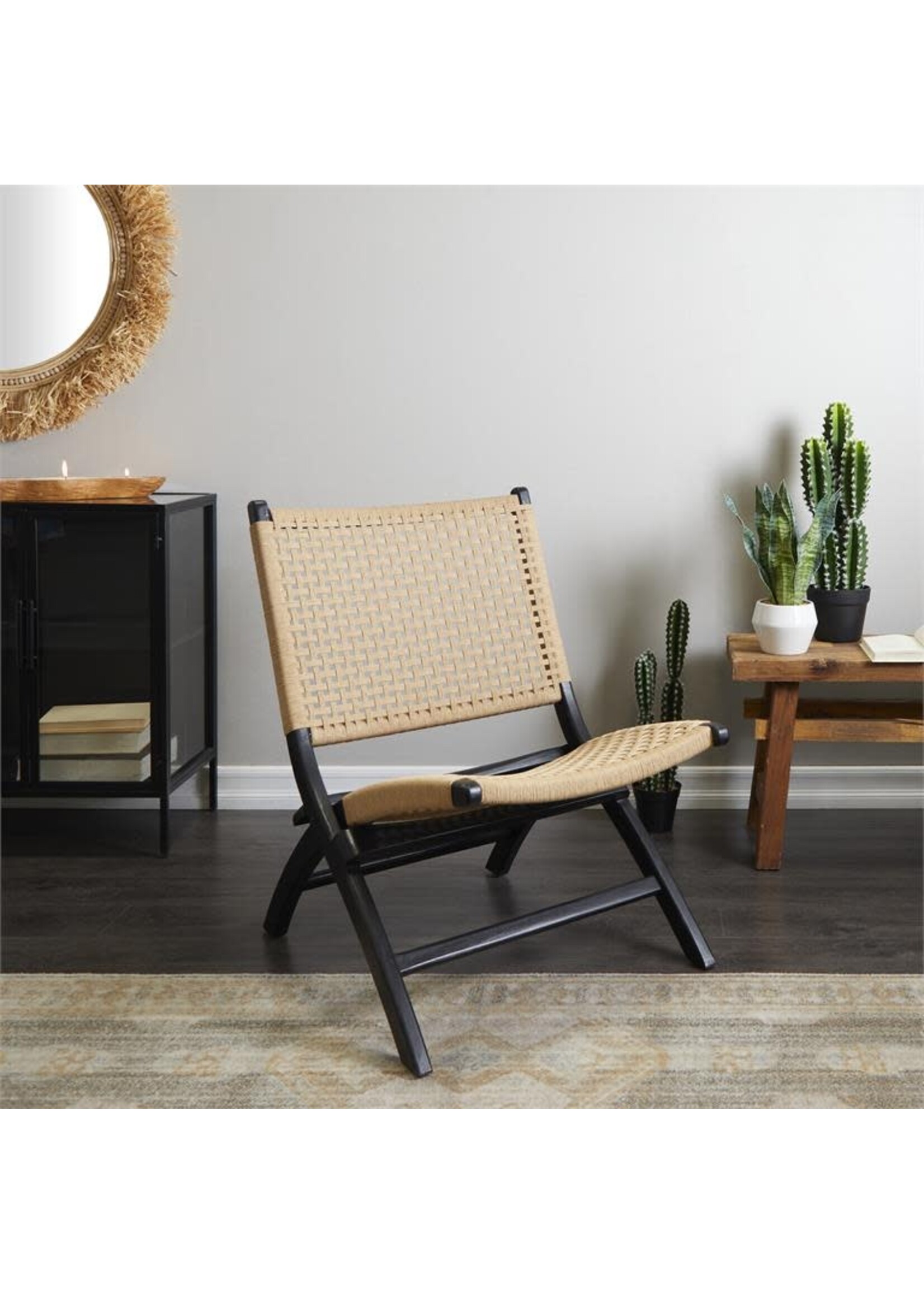 UMA Enterprises 23689 Black Mahogany Wood Handmade Folding Chair 24"x31"x34"