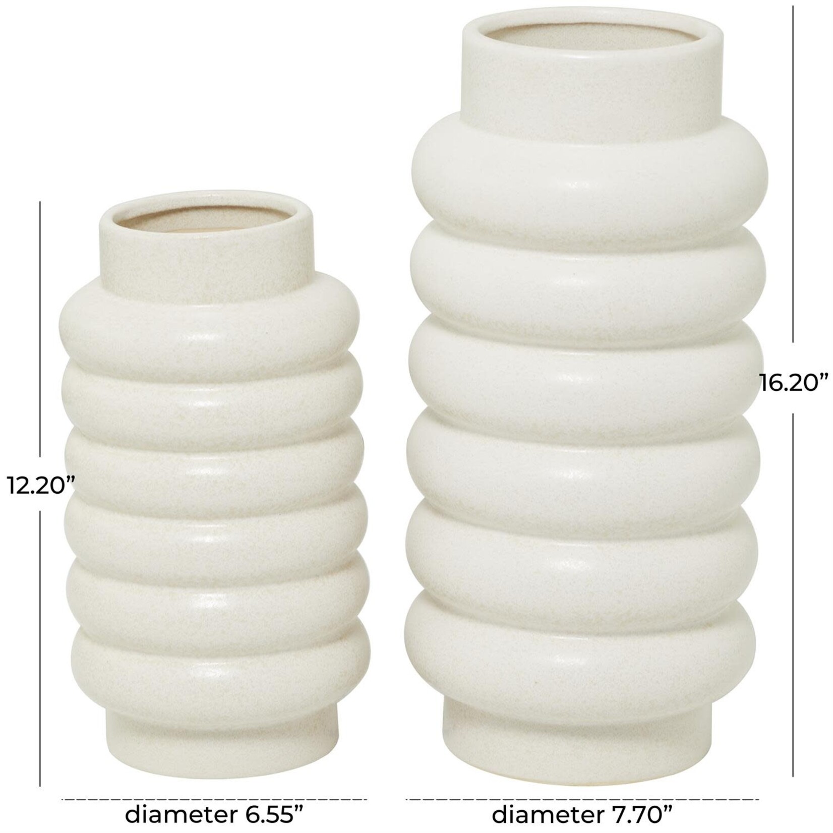 UMA Enterprises 81435S White Ceramic Vase Ring Ribbing 12" SMALL