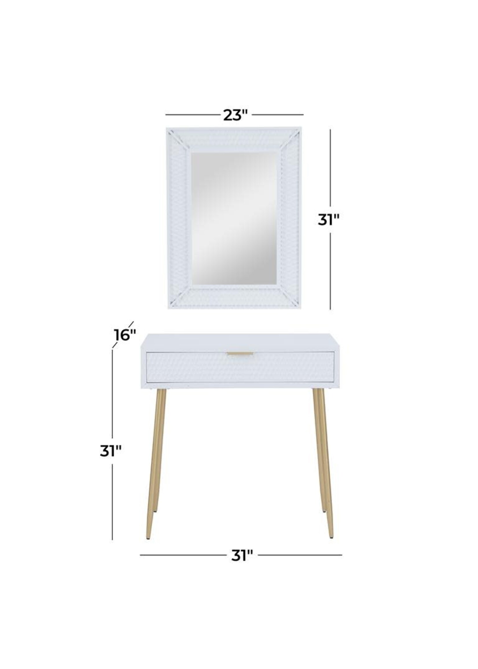UMA Enterprises 98584 White Wood Console Table Mirror SET