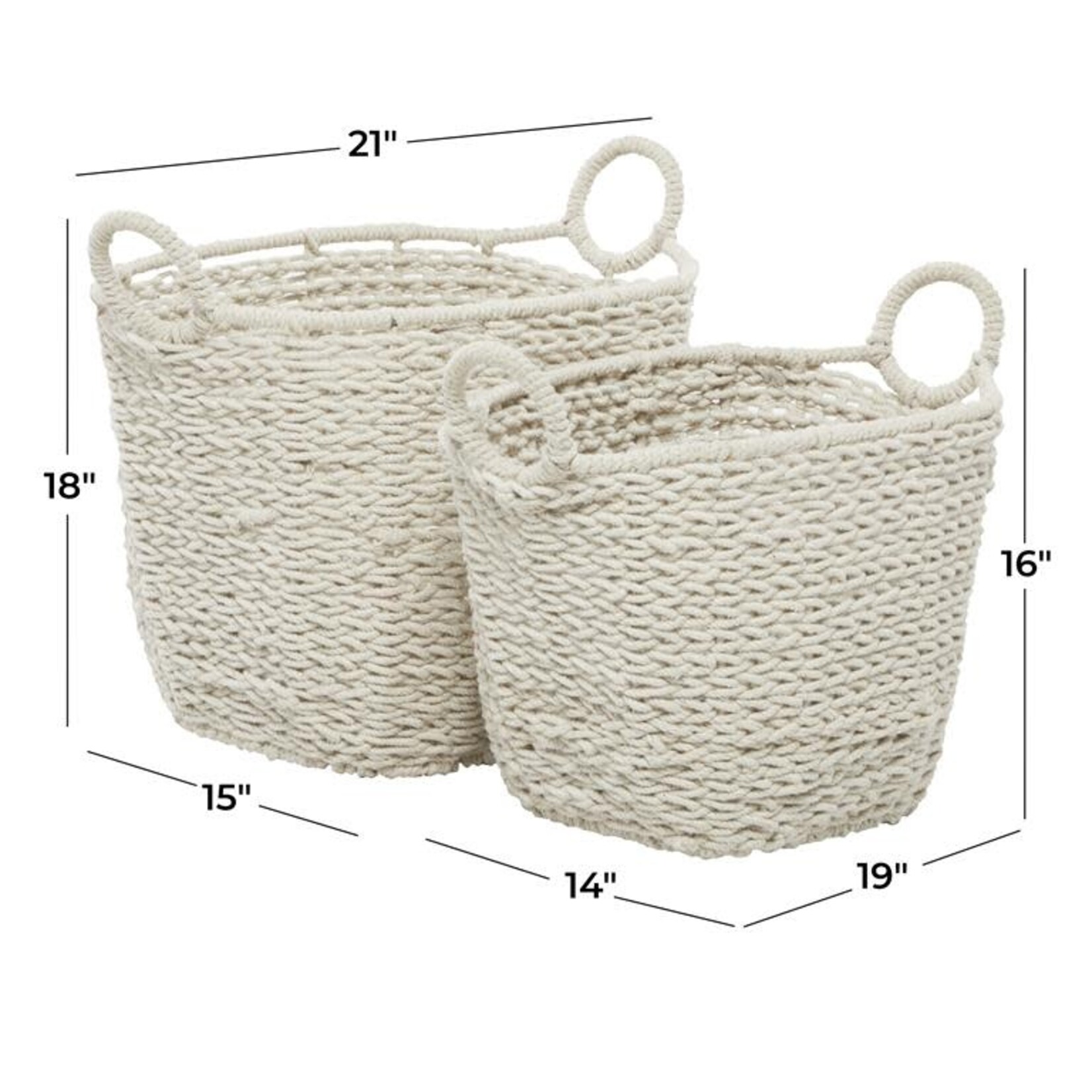 UMA Enterprises 82635L Handmade  White Cotton Storage Basket  18" LARGE