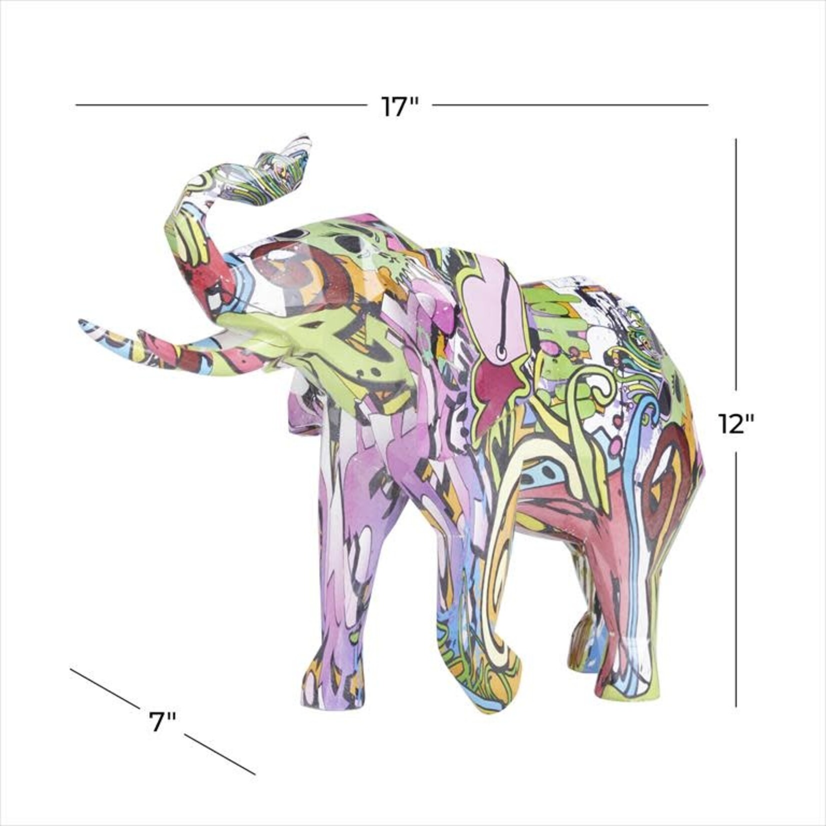 UMA Enterprises 67577 Multi Colored Polystone Elephant Sculpture 17"x7"x12"