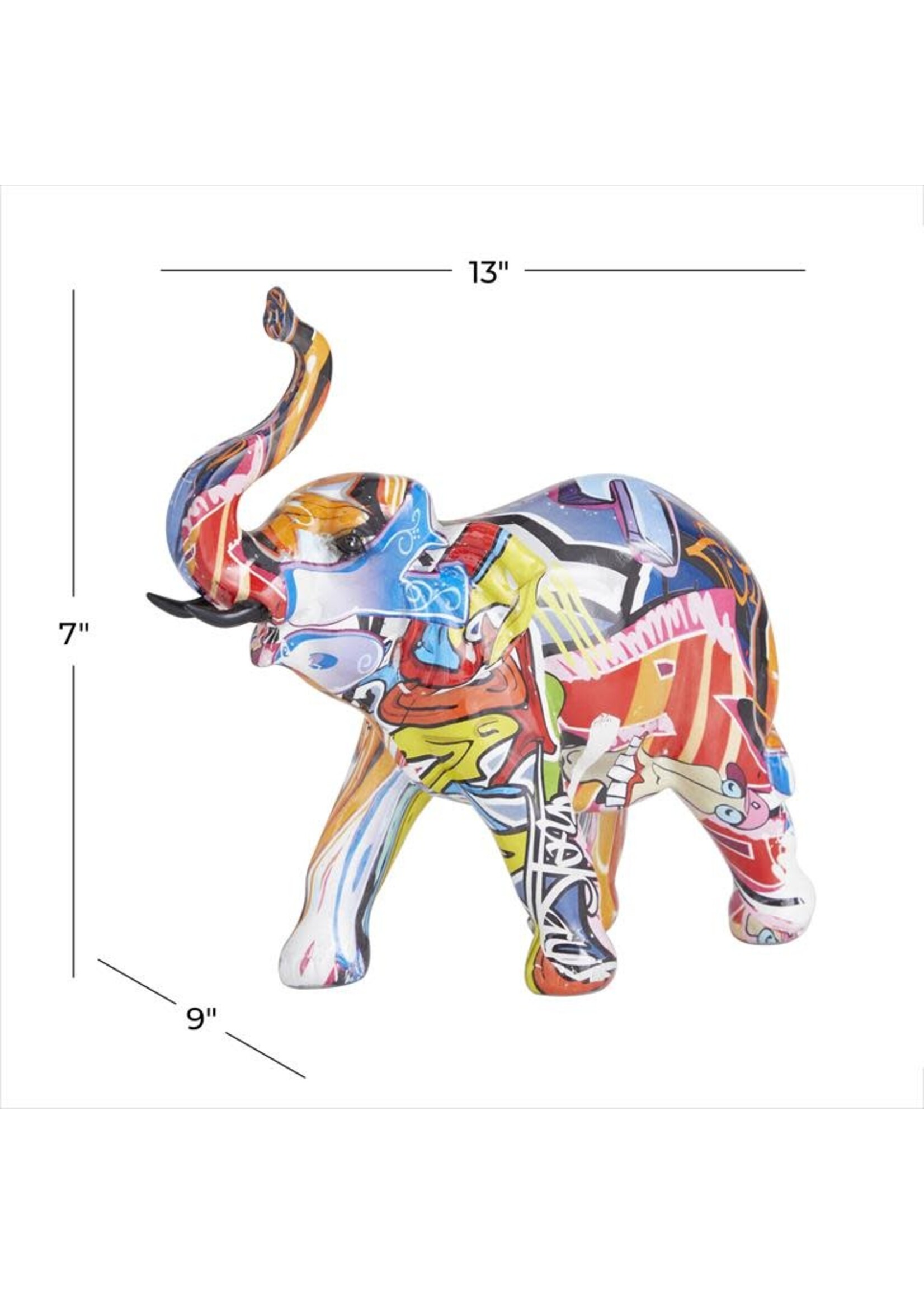 UMA Enterprises 67575 Multi Colored Polystone Elephant Sculpture 13"x9"x8"