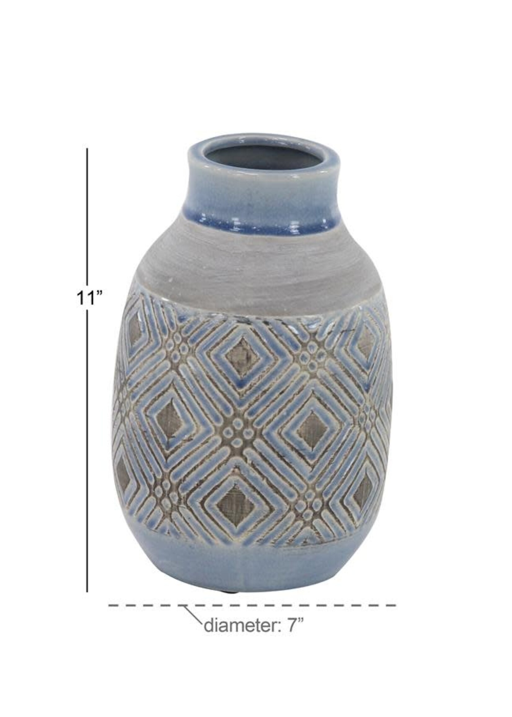 UMA Enterprises 85141 Gray Ceramic Vase Diamond Pattern 7"x7"x11"
