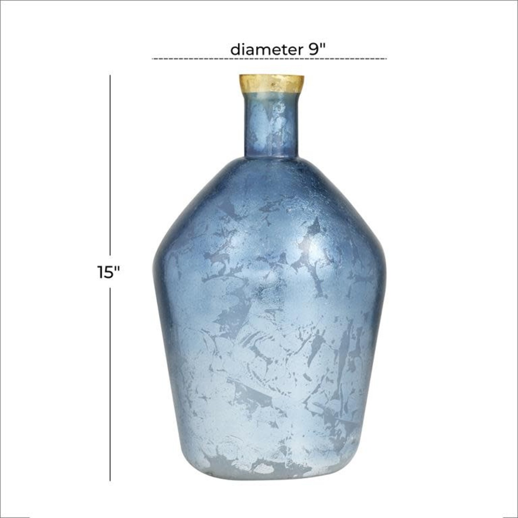 UMA Enterprises 76029 Blue Glass Vase Gold Rim 9"x9"x15