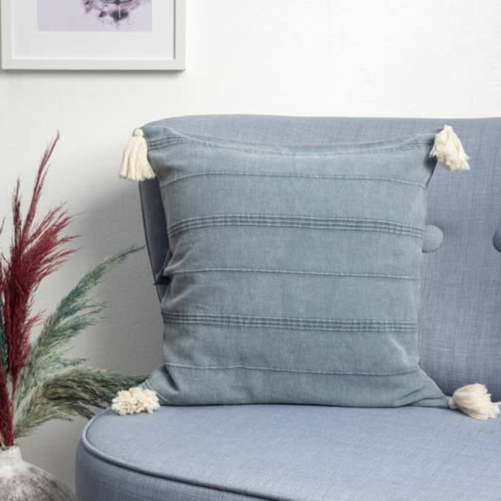 L R Home 07995BIG  100% Turkish Cotton Pillow 18"Sq Bluish Grey