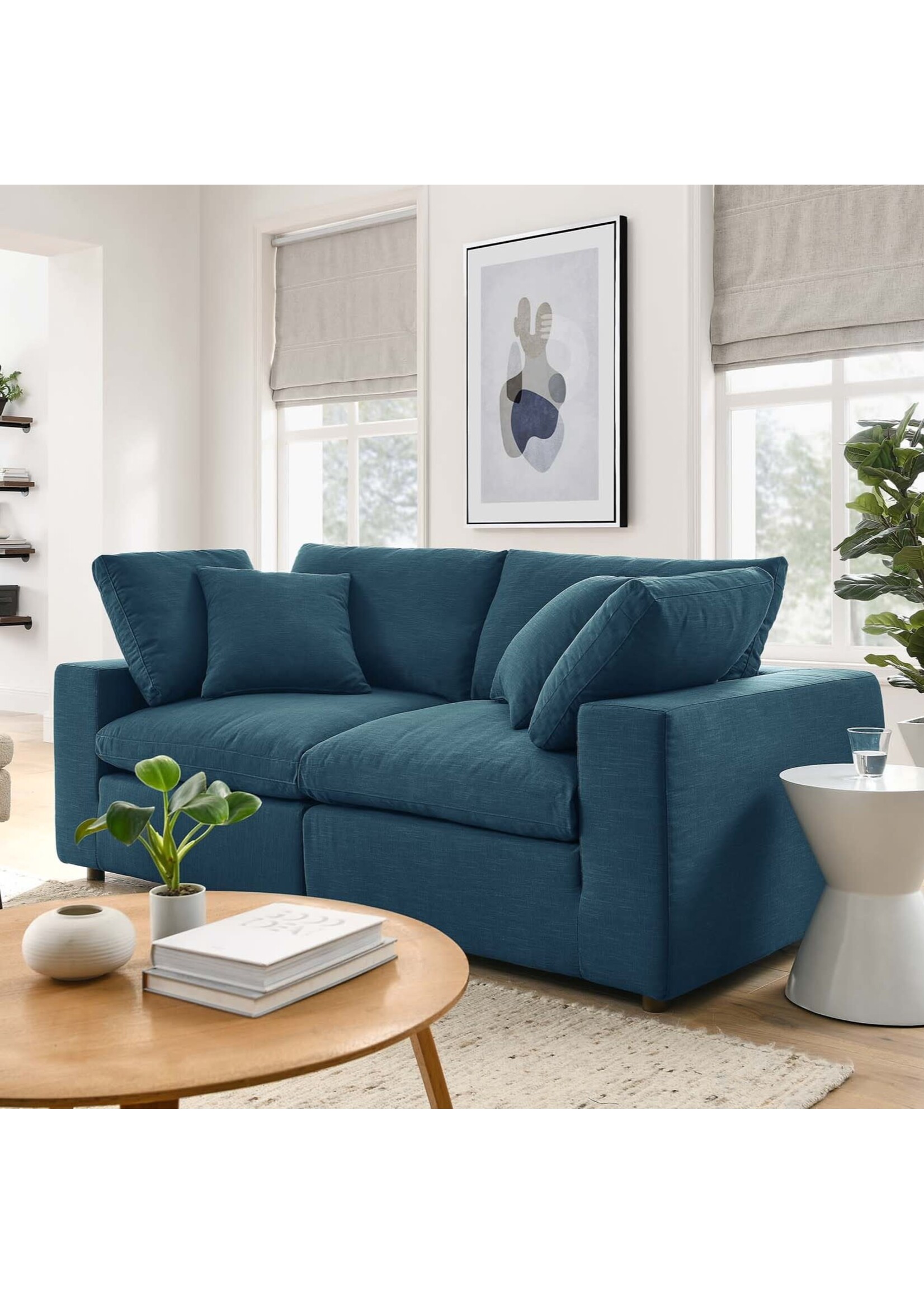 modway EEI 3354 AZU Commix Down Filled Overstuffed Loveseat Azure Blue