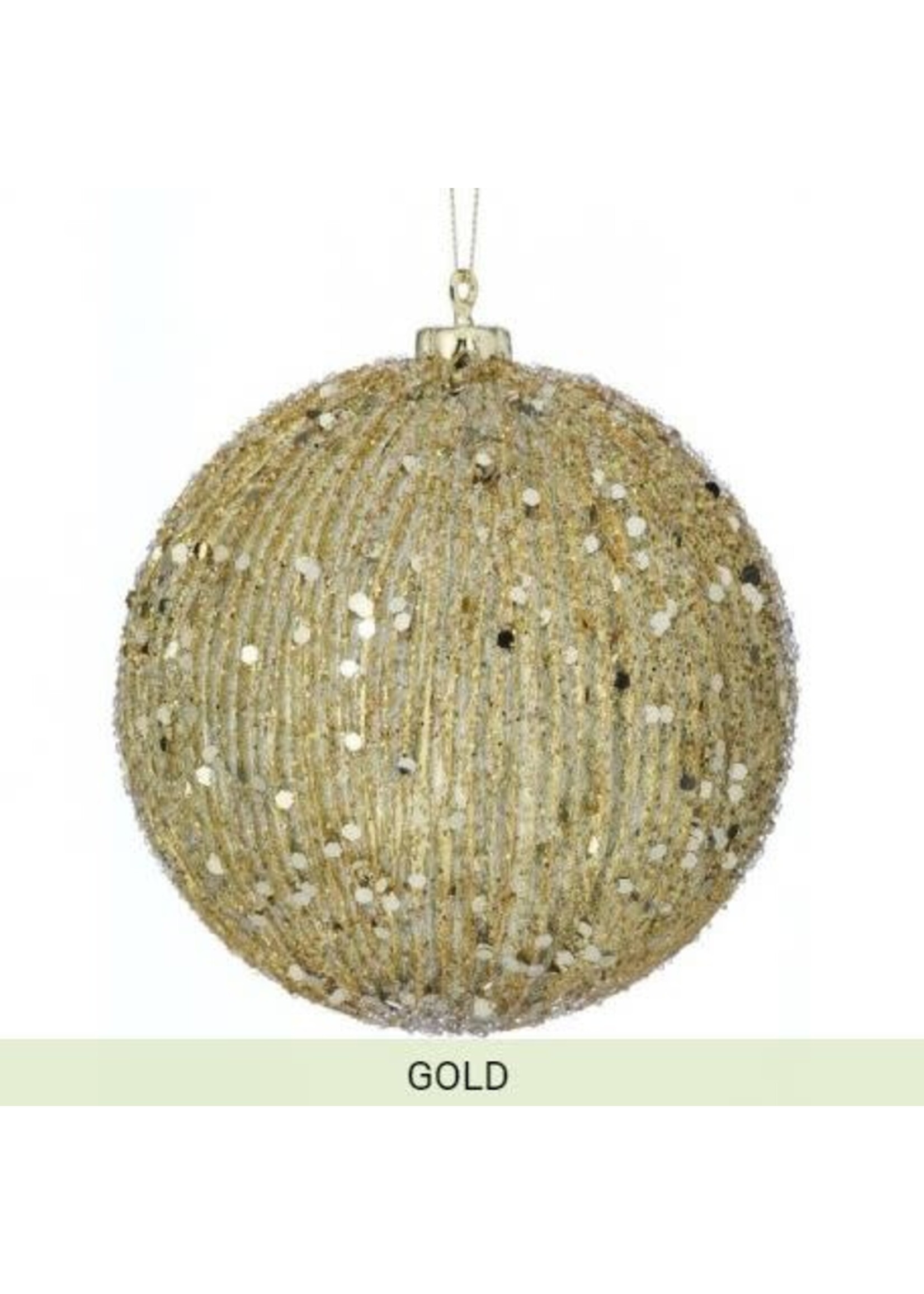 Regency International MTX69296-GOLD 5" Beaded Metallic Ridged Ball Ornament - Gold