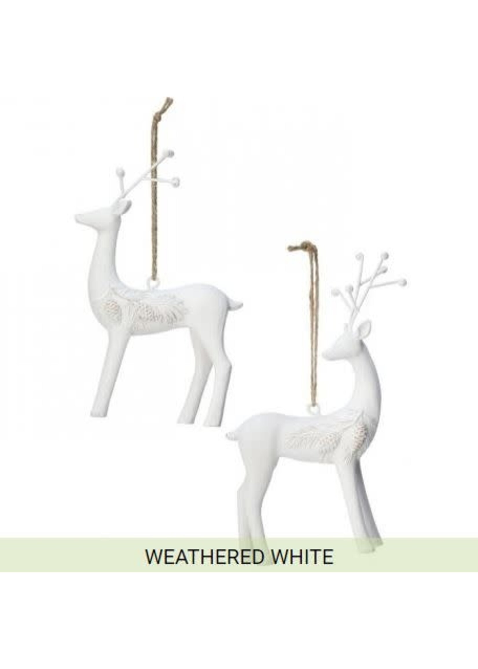 Regency International MTX70111-WEWH 6" Resin Pinebough Deer Ornament 2 ast - Weathered White