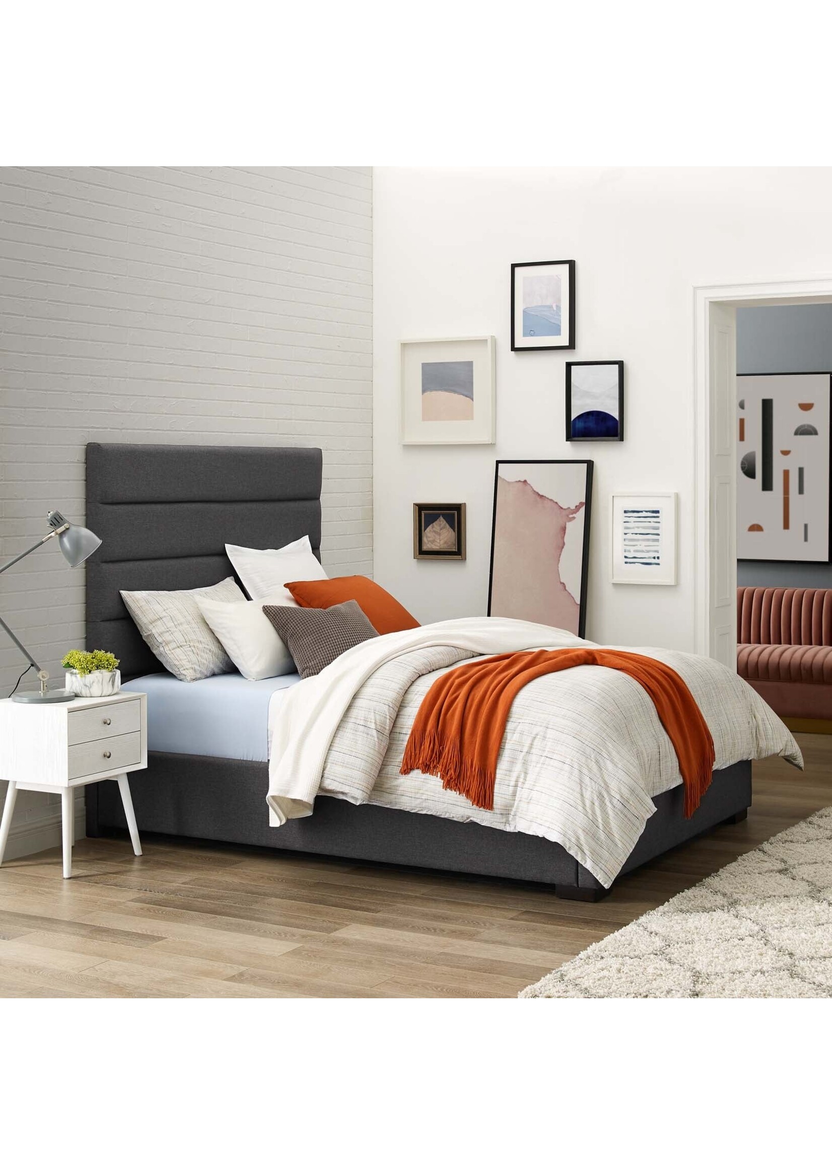 modway Genevieve Upholstered Fabric Platform Bed-Gray