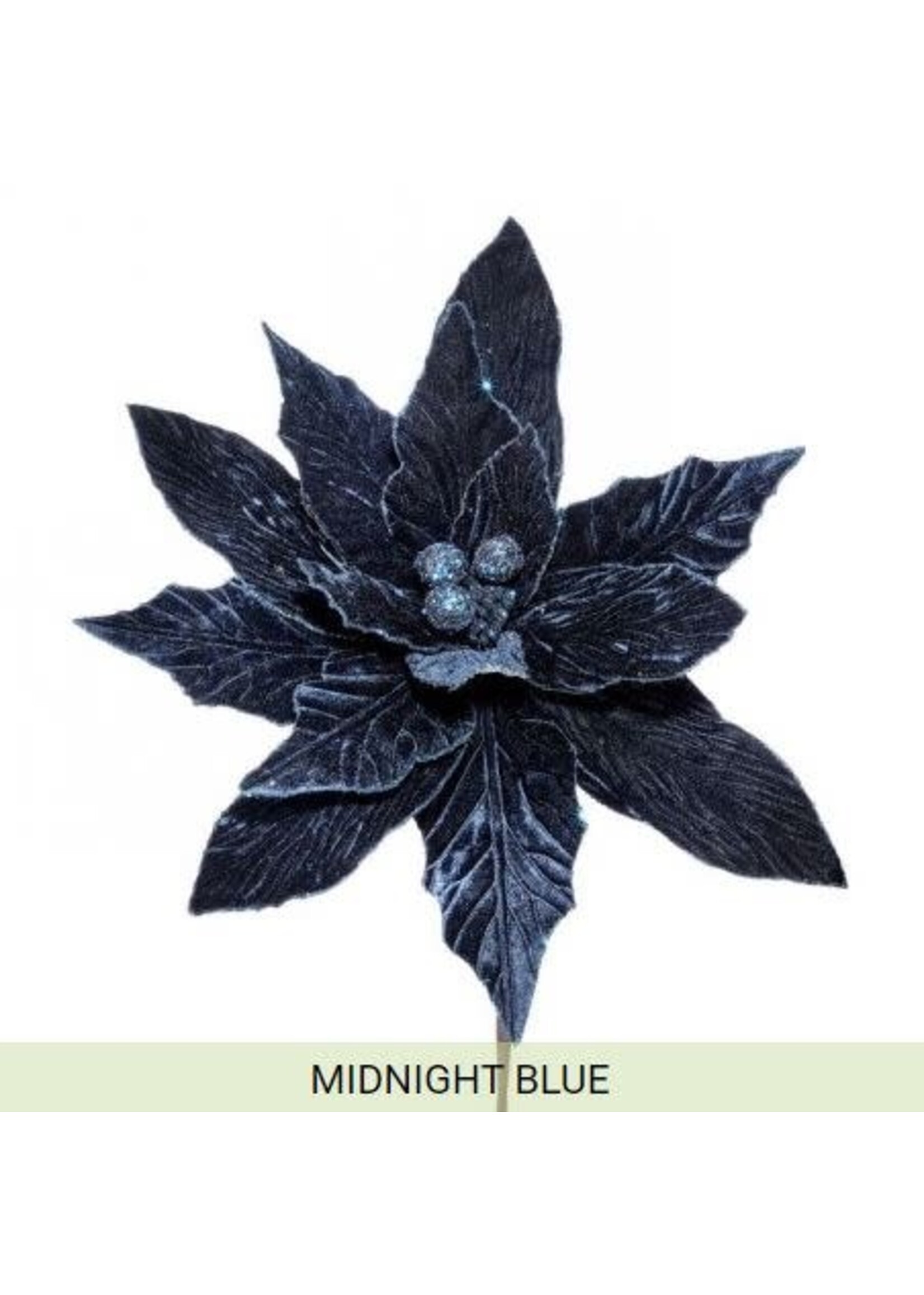 Regency International MTX64297-MIDB 26" DELUXE VELVET LARGE (18"D) POINSETTIA STEM - Midnight Blue