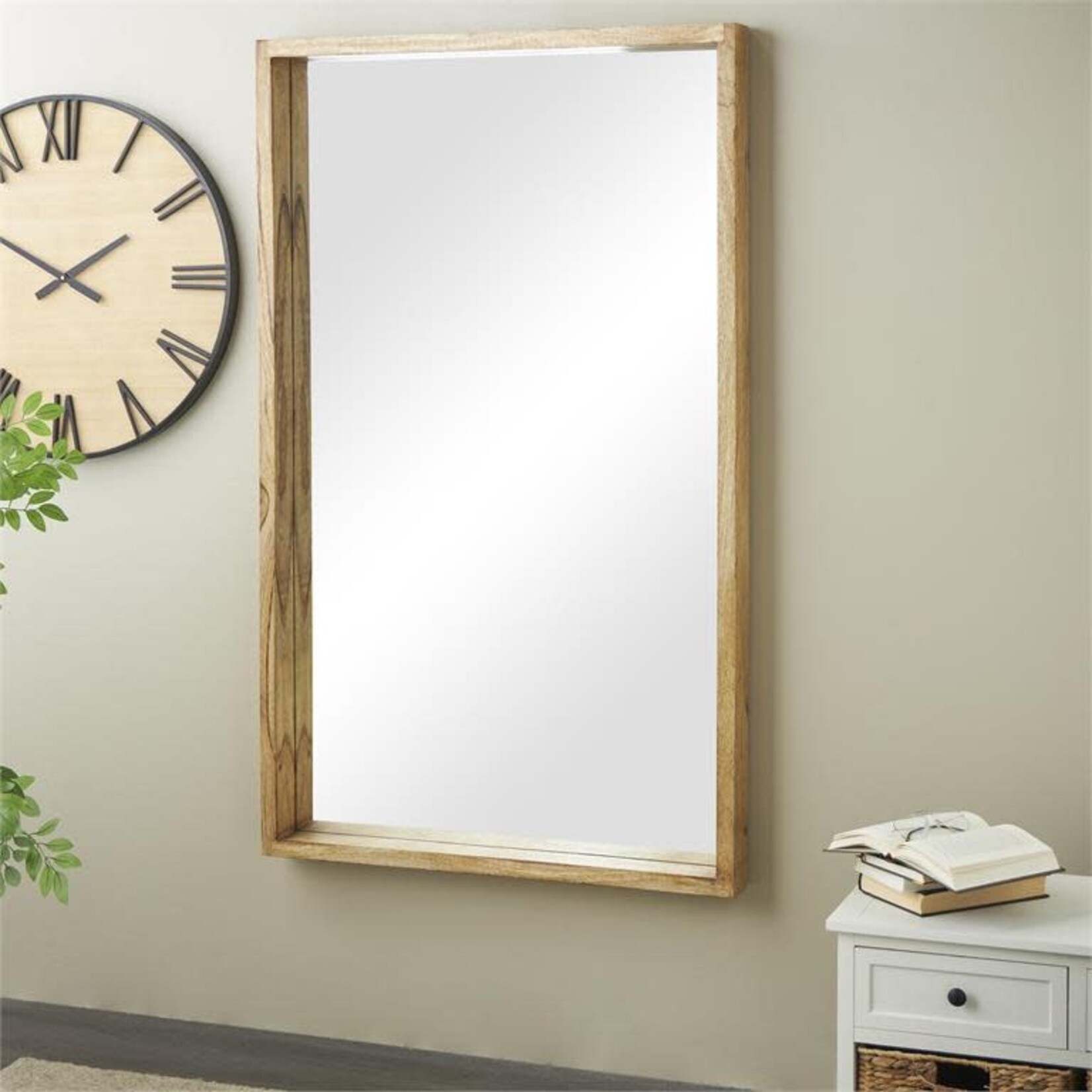 UMA Enterprises 13760  Brown Mango Wood Wall Mirror w/Deep Set Frame 36"x4"x60"