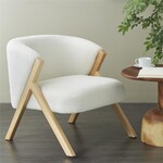 UMA Enterprises 22575  White Boucle Accent Chair w/Angled Wooden Legs 27"x26"x28"