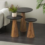 UMA Enterprises 33536S  Handmade Brown Mango Wood  Cone Shaped Accent Table w/Black Top  18H SMALL