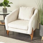 UMA Enterprises 34776  White Polyester Boucle Accent Chair w/Brown Wooden Legs 32x32x31