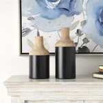 UMA Enterprises 36216S Black Wood Colorblock Vase w/Light Brown Wood Top 10H SMALL