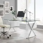 modway EEI-6226-WHI  Sector 71" Glass Top Office Desk   36x71x30