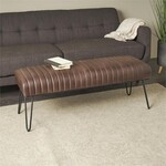 UMA Enterprises 82328  Dark Brown Genuine Leather Bench Black Hairpin Legs  47x17x18