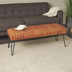 UMA Enterprises 82329  Brown Genuine Leather Bench w/Linear Tufted Panels  47x17x18