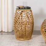Coaster Furniture 709807  Dahlia Round Glass Top Woven Rattan End Table Natural Brown