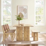 modway Amistad 86" Wood Dining Table and Bench SET Oak