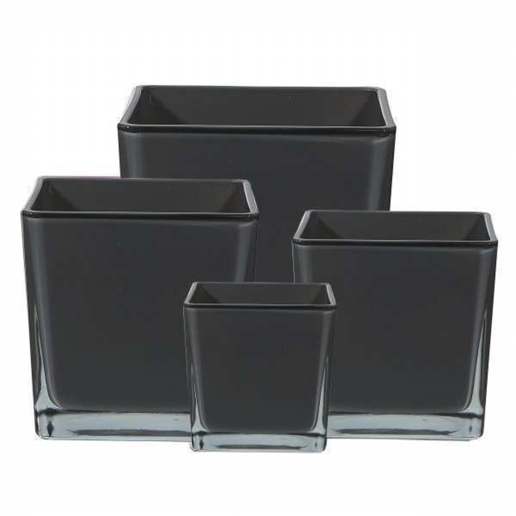 Canpol Manufactoring Ltd 4x4x4 Square Glass Vase Dark Grey Made in Poland