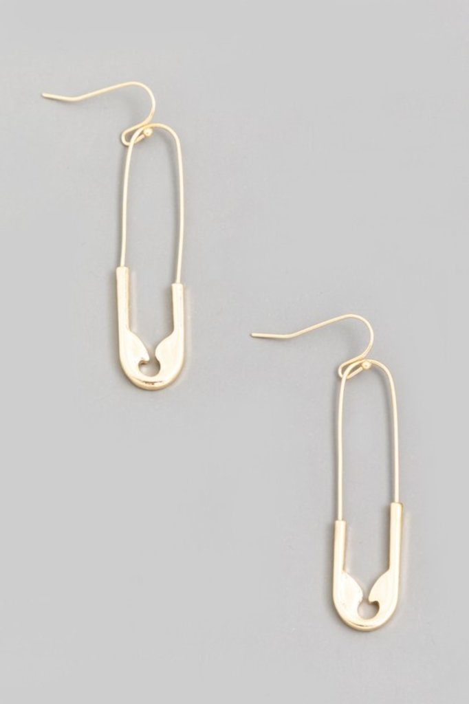 Safety Pin Drop Earrings Gold