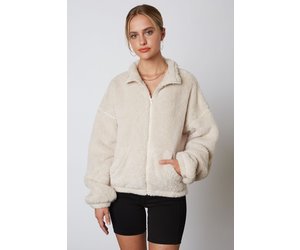 white fuzzy zip up jacket