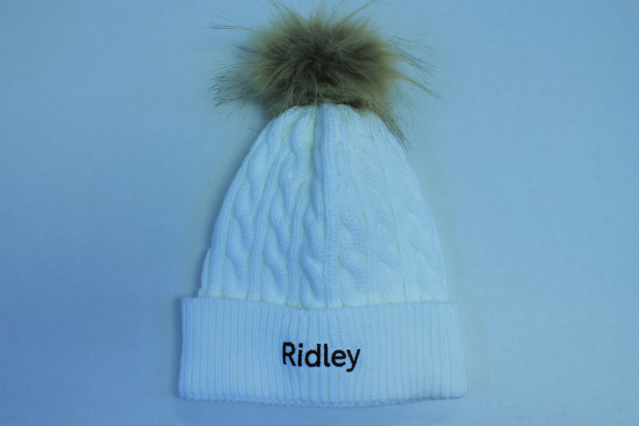 Cable Knit Toque With Faux Fur Pom Pom 