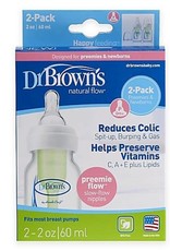 Dr Browns Dr Browns 60ml Narrow OPTIONS Bottle/Preemie Teat - 2 Pack  -  Replaces 057