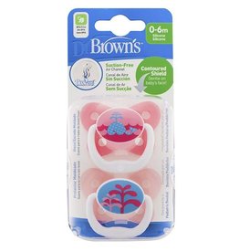 Dr Browns Dr Browns PreVent Contoured Pacifier STAGE 1 - (2 Pack) 0-6 months Pink